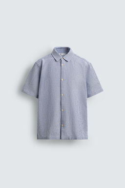 Рубашка Zara CAMISA ESTRUCTURA CONFORT темно-синяя