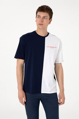 Erkek Comfort Fit Bisiklet Yaka Lacivert Ti__rt Sepette S_rpriz _ndirim