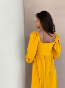 Платье-миди с пышными рукавами в цвете манго - Martichelli фото 31