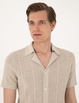 Bej Slim Fit K_sa Kollu D__meli Triko H_rka