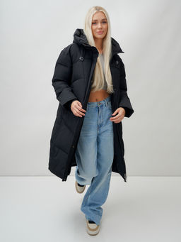 Пальто летучая мышь женское с капюшоном зимнее черного цвета 9616Ch - Mtforce фото 15