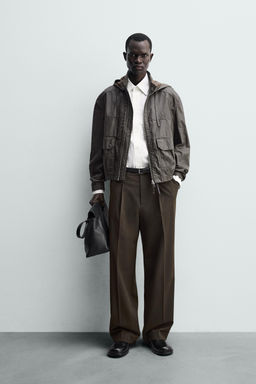 CAZADORA LINO - ALGOD?N ACABADO ENCERADO / Marr?n vigor?