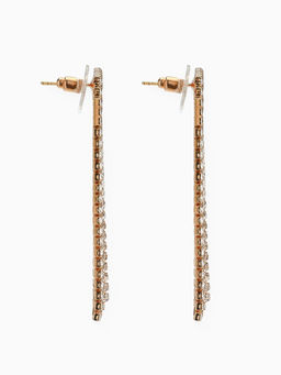 Серьги висячие со стразами Водопад мягкий квадрат, белые в золоте