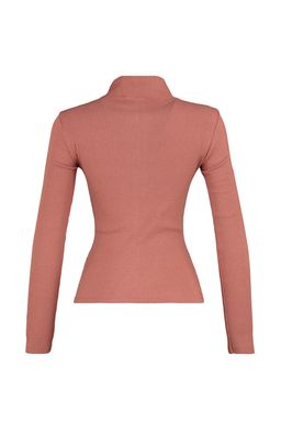 Gul Kurusu Fitted/Vucuda Oturan Dik Yaka Uzun Kol Fitilli Esnek Orme Bluz TWOAW21BZ0423