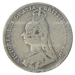 Монета 3 пенса 1890 года Великобритания