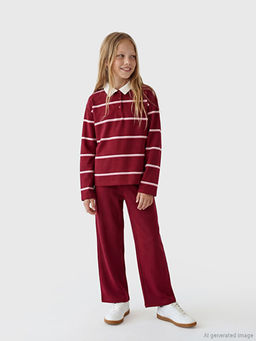 Polo Yaka ?izgili K?z ?ocuk Sweatshirt ve E?ofman Alt?