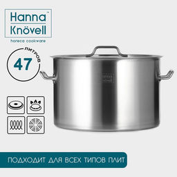 Кастрюля Hanna Knövell, 47 л, d=45 см, h=28 см, толщина стенки 1 мм, 201 сталь, с крышкой, индукция, дно ТРС, нержавеющая сталь