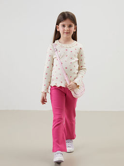 ?i?ekli Dantelli K?z ?ocuk Ti??rt ve Tayt 2li