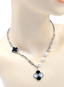 Цепочка с майоркой и подвеской клевер 22мм цв.серебристый, 41см.