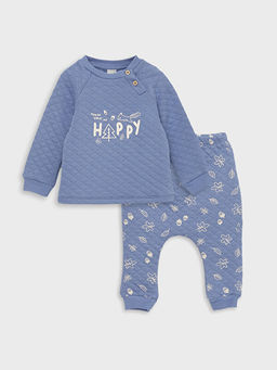 Bisiklet Yaka Uzun Kollu Bask?l? Erkek Bebek Sweatshirt ve Pantolon 2li Tak?m