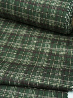 Шерсть пальтово-костюмная Твид Клетка цв.бежево-сливовый на зеленом, ш.1.5м, шерсть-50%, п/э-50% - Купава фото 8