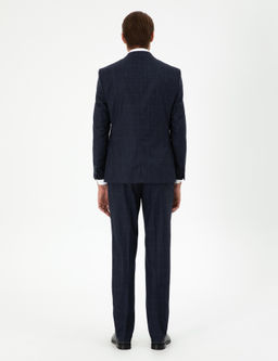 Lacivert Slim Fit Ekose Y_n Tak_m Elbise
