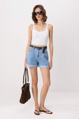 Mavi Kemer Detayl? Yuksek Bel City Boy Denim Sort TWOSS26SR00128