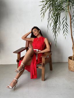 Платье, как из к/ф Красотка, красное в хаотичный горошек - Martichelli фото 4