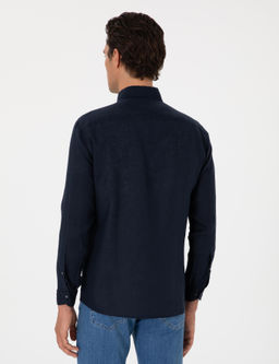 Lacivert Regular Fit %100 Keten G_mlek