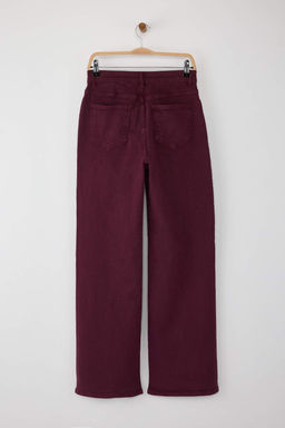 Ozel Koleksiyon Bordo Dugme Detayl? Yuksek Bel Wide Leg Comfort/Esnek Jeans TWOAW26JE00017