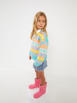 Bisiklet Yaka Desenli Uzun Kollu K?z ?ocuk Triko Kazak - Waikiki фото 2