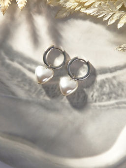 Серьги со съёмным элементом «Трансформер» сердечко жемчужное, цвет белый в серебре