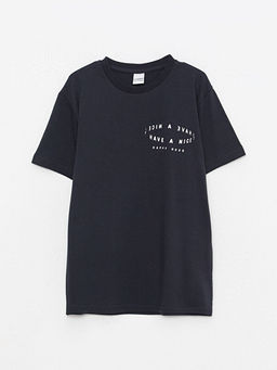 Bisiklet Yaka Bask?l? K?sa Kollu Pamuklu Erkek ?ocuk Ti??rt