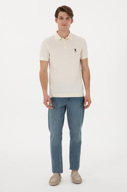 Erkek Slim Fit Polo Yaka Krem Ti__rt