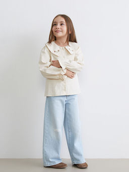 Bebe Yaka ?i?ekli Kadife K?z ?ocuk G?mlek