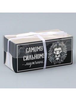 Цена за 5 шт. Коробка для капкейка, кондитерская упаковка, 2 ячейки «Сильному мужчине», 16×8×7.5 см