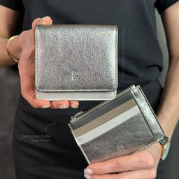 Итальянский кожаный кошелек DuDu серии Flores | темно-серебристый - Dudubags фото 7