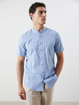 Regular Fit K?sa Kollu Keten Kar???ml? Erkek G?mlek