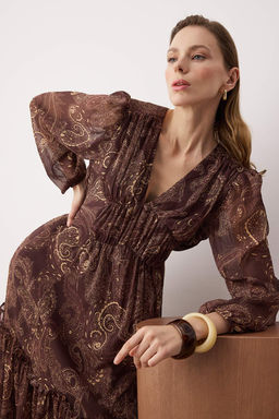 Cok Renkli Sal Desen Maxi Dokuma Elbise TWOAW26EL00348 - Trendyolmilla фото 2