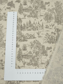 Хлопколен Туаль де Жуи - прованс цв.кофейный (на суровом), ш.1.4м, лен-15%, хл-85%, 125гр/м.кв - Купава фото 5