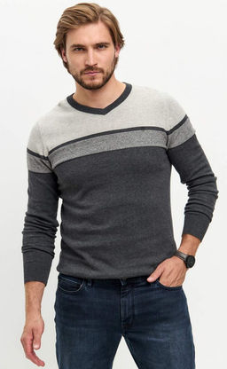 Пуловер мужской с V-образным вырезом F021-15-1723 d.grey - Fine joyce фото 7