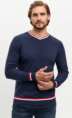 Пуловер однотонный мужской с V-образным вырезом F021-15-0046 blue melange - Fine joyce фото 11