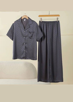 K11893 Костюм домашний: брюки палаццо и рубашка ГРАФИТ