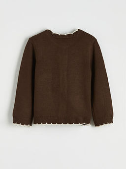 Bisiklet Yaka ?i?ek Nak??l? K?z ?ocuk Triko H?rka