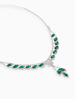 Набор 2 предмета: серьги, колье Листопад ромб, цвет изумрудно-белый в серебре, 45 см