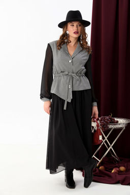 Платье NIKVA н900-5 чёрно-белая гус лапка+чёрный  фото 2