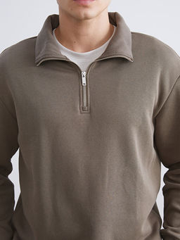 Fermuarl? Dik Yaka Erkek Kal?n Sweatshirt