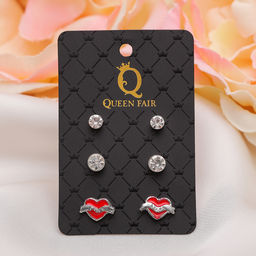 Пусеты 3 пары Сердце ангел, цвет МИКС - Queen fair фото 3