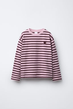 STRIPED T-SHIRT WITH HEART PATCH