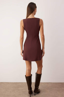 Kahverengi Duz A Kesim K?sa / Mini Dokuma Elbise TWOAW25EL00192