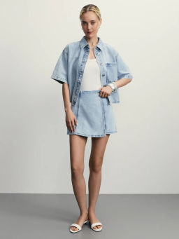 Джинсовая рубашка с коротким рукавом / Zarina фото 9