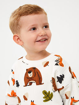 Bisiklet Yaka Uzun Kollu Bask?l? Erkek Bebek Sweatshirt