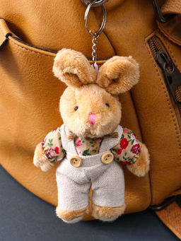 Брелок для ключей на кольце Пушистик. Зайка в цветочном комбезе, на сумку, рюкзак, 8.5?4?14 см
