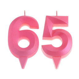 Свеча в торт юбилейная Грань (набор 2 в 1), цифра 65 / 56, розовый металлик, 6,5 см - Страна карнавалия фото 3