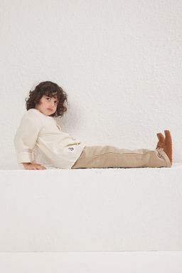 Bej Erkek Cocuk %100 Pamuk Balon Fit Beli Lastikli Dokuma Pantolon TKDSS25PL00006