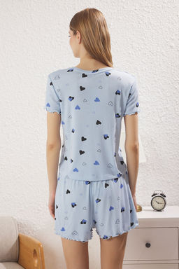 Trendyolmilla Gri Melanj Kalpli Slogan Bask?l? Lastikli Fitilli Sortlu Orme Pijama Tak?m? THMSS24PT00220  фото 44