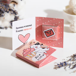 Цена за 2 шт Мини-открытка "Для тебя (кошка с пирожным)"