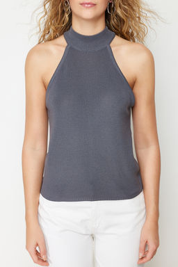Antrasit Halter Yaka Basic Triko Bluz TWOSS24BZ00150 - Trendyolmilla фото 4