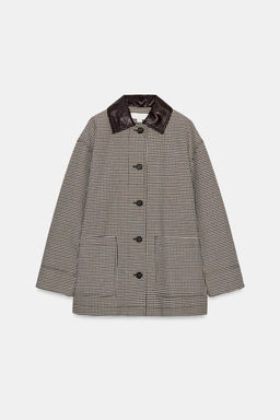 CHAQUETA PATA DE GALLO ACABADOS EFECTO PIEL / Negro / Crudo - Zara фото 7