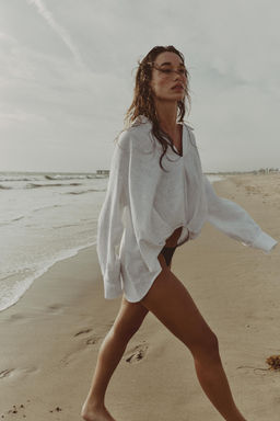CAMISA CON LINO BAJO ABULLONADO / Blanco - Zara фото 10